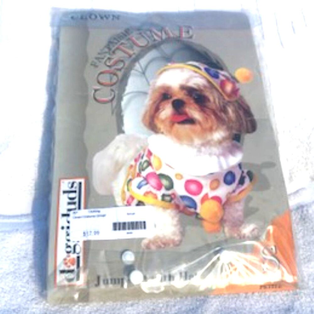 Size: Small Doggie Halloween Costume . "Clown Jumpsuit w/ Tail" . Casual Canines
